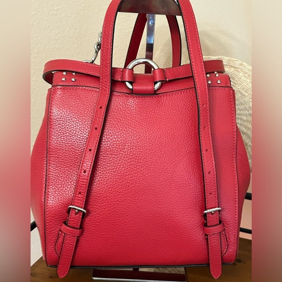 COACH Cassidy Pebble Leather Border Rivets Backpack/Top Handle inBright Cardinal - Picture 4 of 14